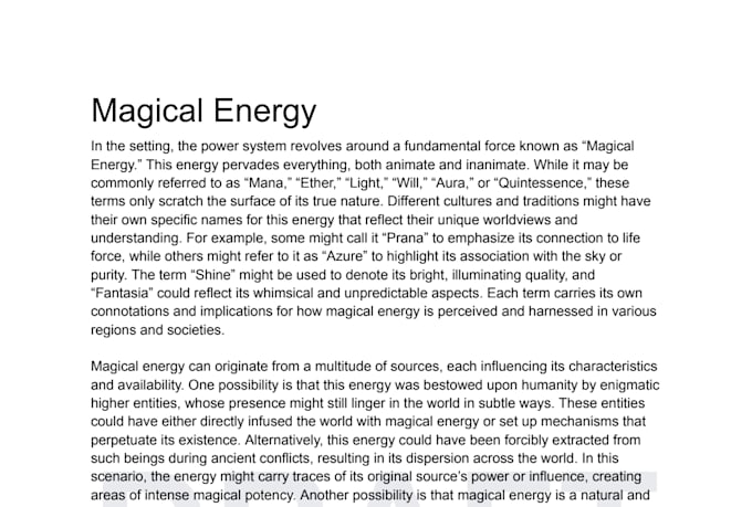 create a unique power system for your fictional world